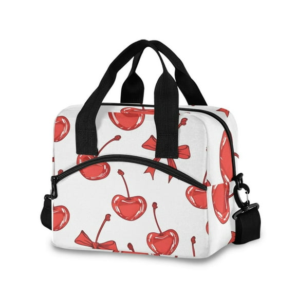 joogoo Cherry and Bows Insulated Lunch Bags Reusable Cooler Box with Shoulder Strap