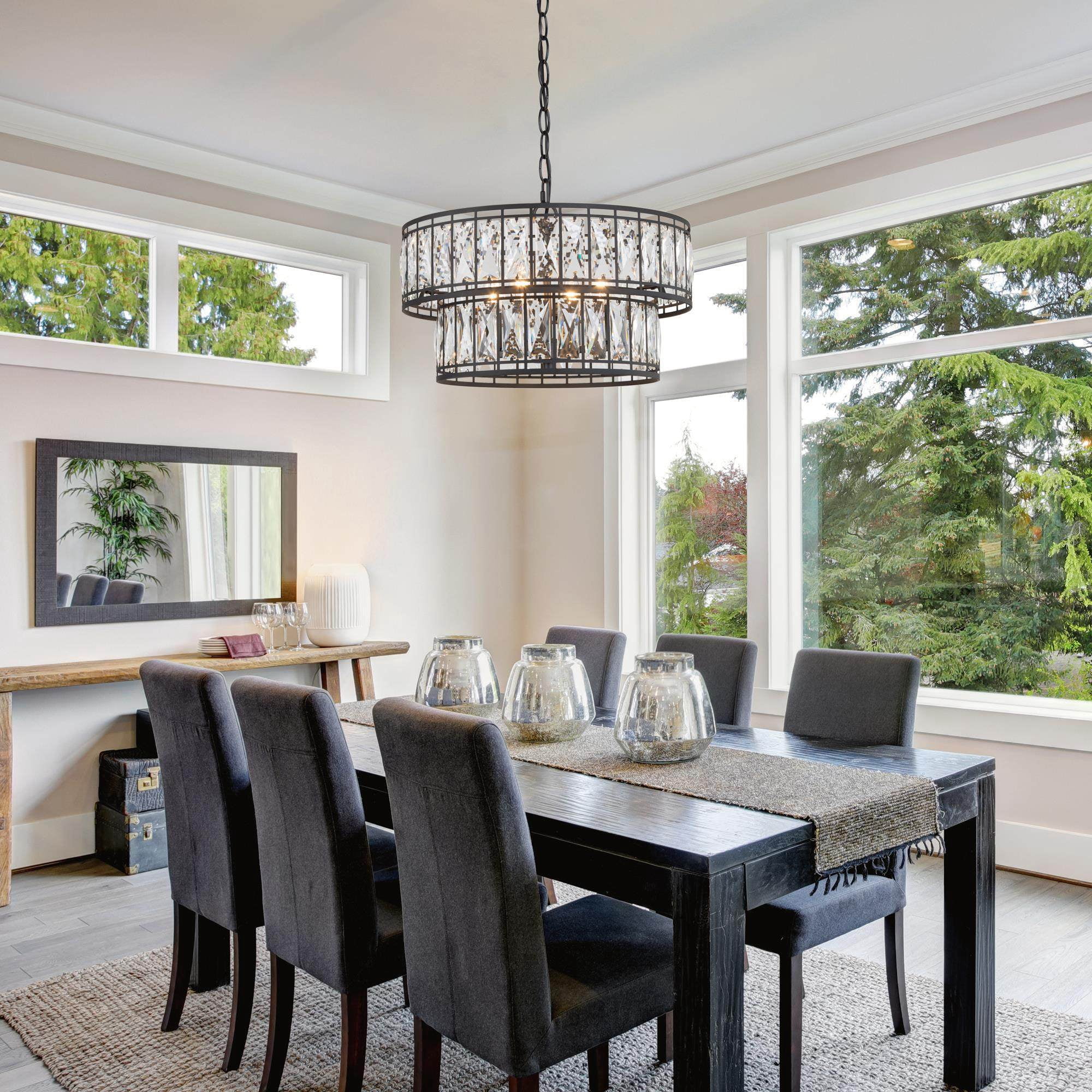 LNC 4-Light Two-Tier Crystal Round Modern Chandelier for Living or Dining Room