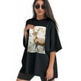 thumbnail image 3 of Plus Size Shirt for Women Black Tops for Women Short Sleeves Shirt for Women Reindeer In Snow T Shirt Crewneck Shirt for Women 2XL, 3 of 5