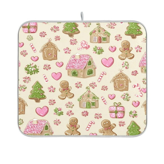 Dish Drying Mat Microfiber Kitchen Pad Large Counter Absorbent Dish Mats Drainer Rack 16"x18" Pink Cute Christmas Pattern