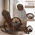 thumbnail image 3 of 2 Piece Outdoor Wood Wagon Rocking Chair, Patio Rustic Adirondack Porch Rocker with High Back & Slatted Seat, Carbonized Wood Rocker Chair with Wagon Wheel Armrest for Indoor, Backyard, Garden, 3 of 8