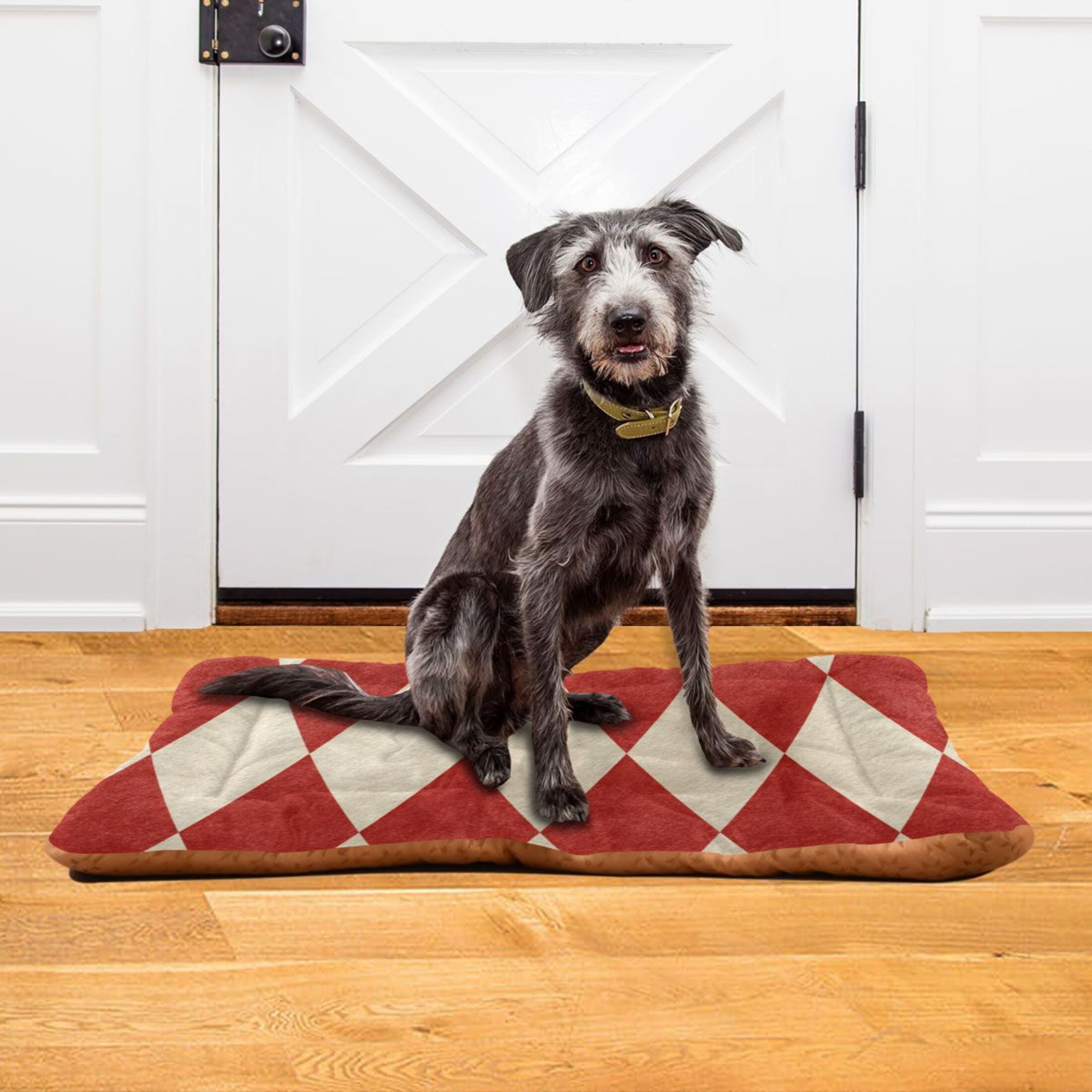 Cozy Mat Pet Bed Indoor Outdoor Warm Soft For Cat Dog Puppy(S/M) Red&white Harlequin Pattern