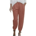 thumbnail image 3 of jovati Woman Solid Color Cotton and Linen Drawstring Elastic Waist Long Straight Pants, 3 of 11