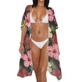 thumbnail image 3 of HELLHERO Polyester Women Long Beach Cover Up for Swimwear for Pool Casual Loose Cardigan Breathable Pink Hibiscus, 3 of 6