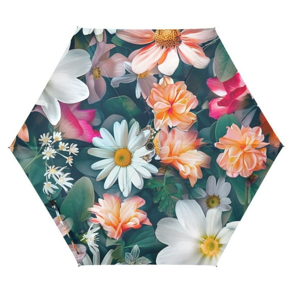 ALAZA Fresh Flowers UPF 50  Compact Folding Umbrella for Rain Travel Umbrella Packable