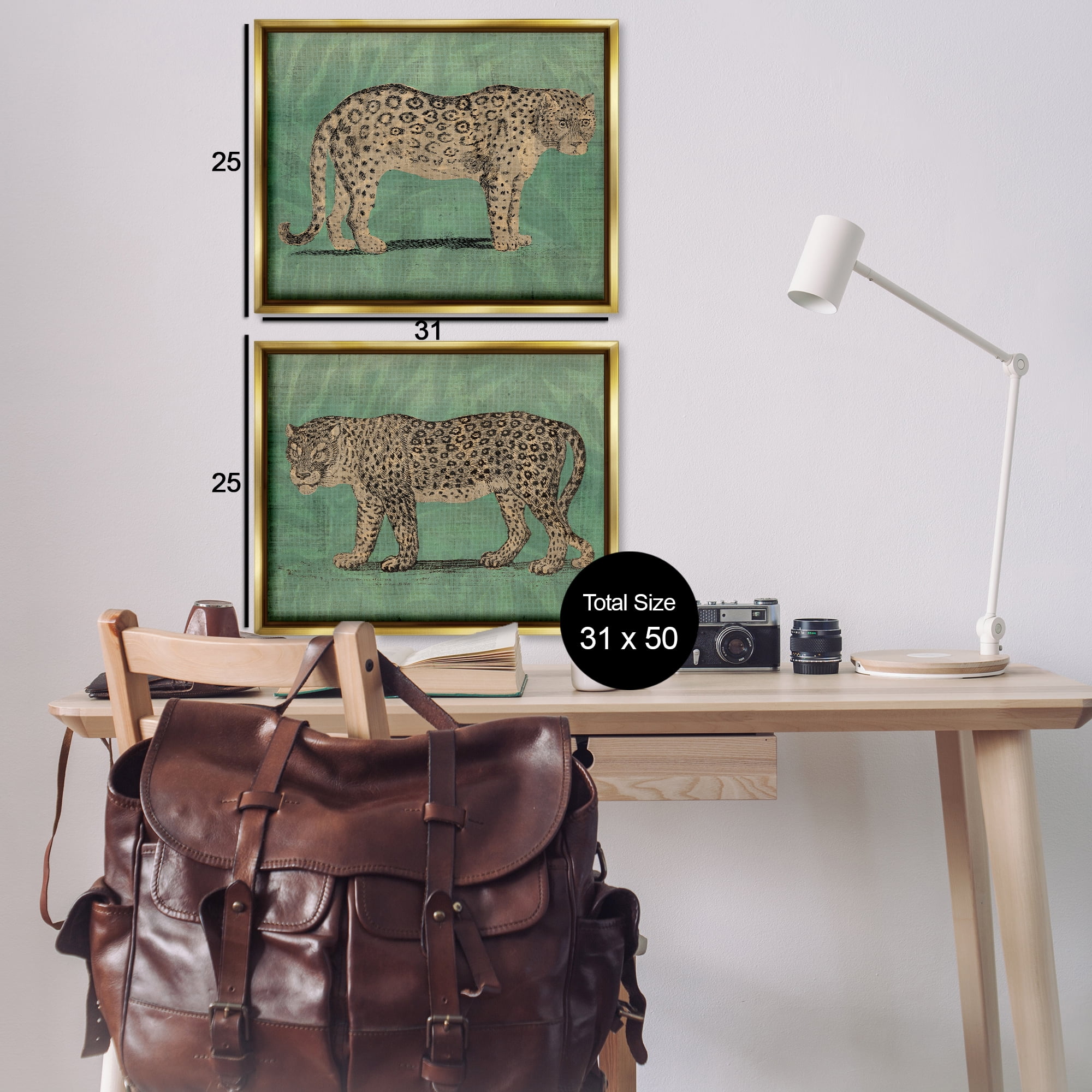 Stupell Industries Stunned Jaguar Hunting Animals Painting Gold Floater Framed Canvas Art Print Wall Art, 31 x 25, Set of 2