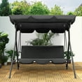 thumbnail image 2 of Lacoo 2-Person Outdoor Porch Swing Chair 3-Seat Patio Hanging Swing Glider with Converting Canopy, Weather Resistant Powder Coated Steel Frame and Removable Cushions for Garden, Backyard, Black, 2 of 7