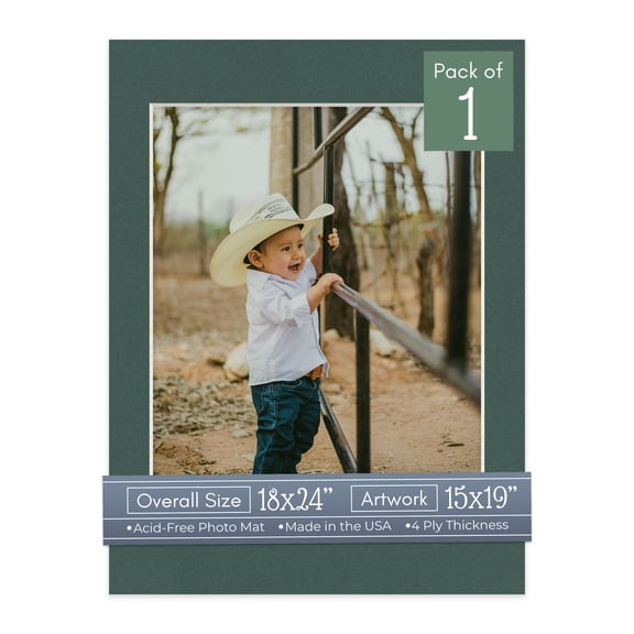 Spruce Green Picture Frame Mat for 18x24 Frames - Fits 15x19 Photos - 1 Mat