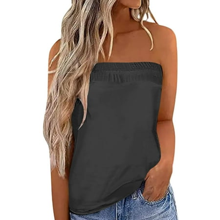 

USSUMA Plus Womens Tops Dressy Casual Women s Strapless Bandeau Tank Casual Sleeveless Summer Vacation Loose Holiday Tube Top Shirt Blouse Women Tanks top