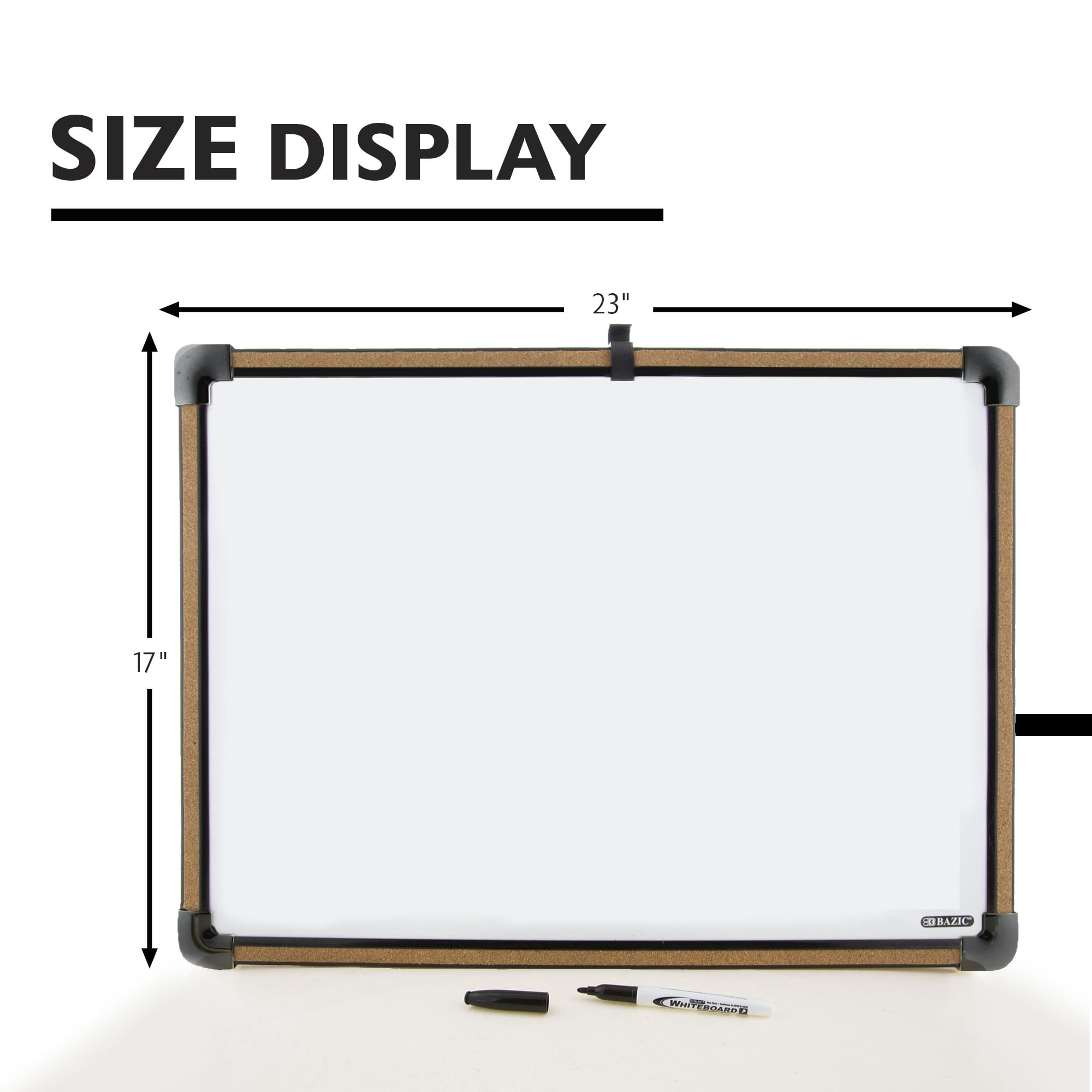 BAZIC Magnetic Dry Erase Board Black Cork Framed 17" X 23", Whiteboard Marker Magnets, 6-Pack