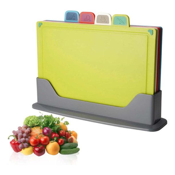 Tablas de Cortar para Cocina (juego de 4 piezas), Tablas de Cocina picar cocina, Tabla para Cortar Plastico con Asas Antideslizantes Verduras, Carne, Pan y Fruta