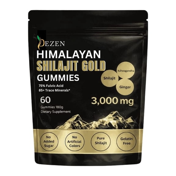 Shilajit Gummies with Ashwagandha, Ginger, Turmeric for Energy & Overall Health Support, 60 Count