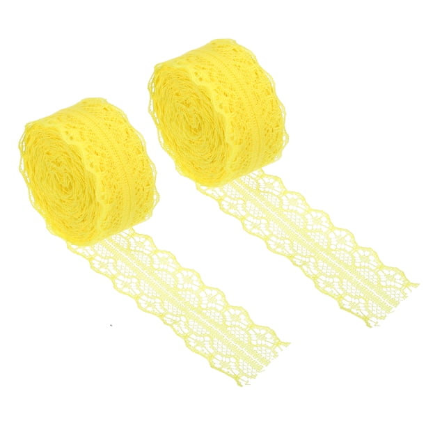 Uxcell 1.2 pulgadas de ancho 25 yardas cinta de encaje cinta de costura rollo de regalo patrón envoltura amarilla 2 paquetes