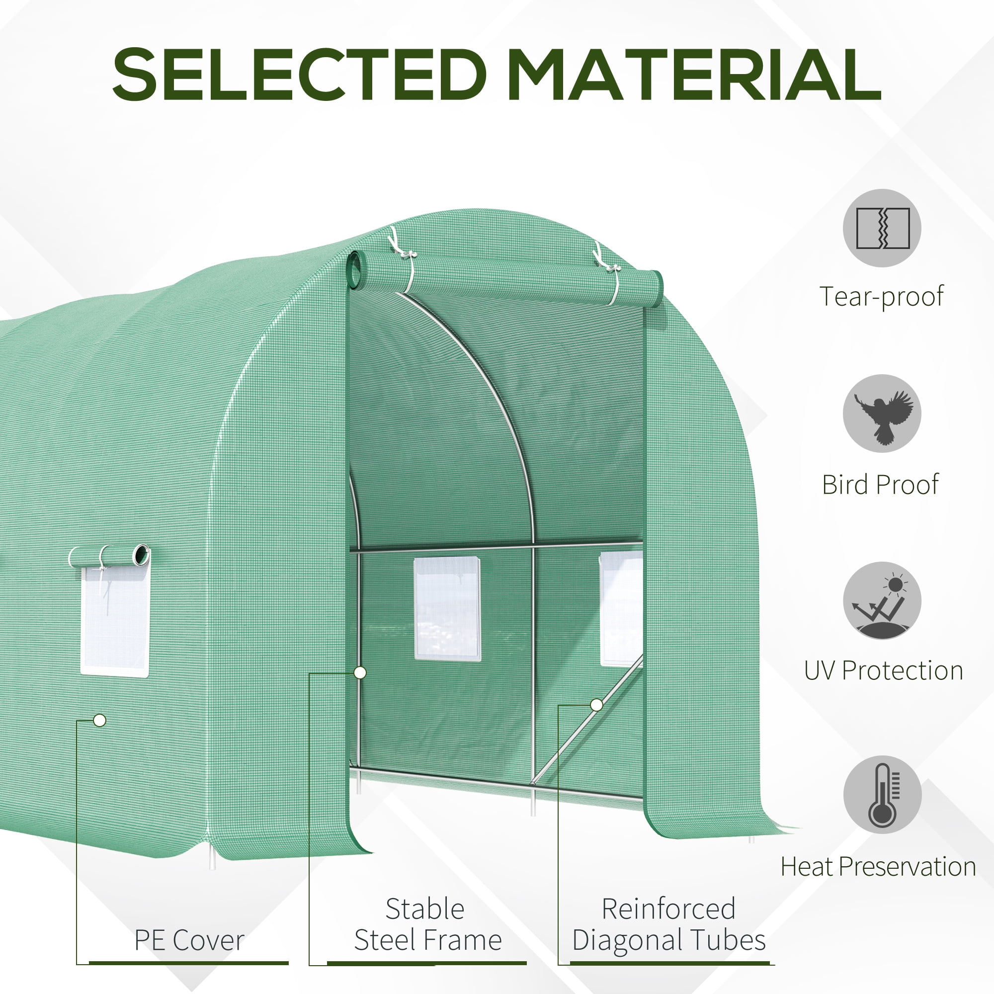 Outsunny 15' x 6' x 7' Walk-in Tunnel Greenhouse Garden Plant Growing House with Door and Ventilation Window, Green