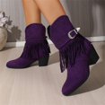 thumbnail image 4 of Willtoo Women's Ankle Boots with Tassel Fringe Faux Suede Pointed Toe Warm Boho Pull-on Low Stacked Heel Booties Western Buckle Strap Chunky Booties, 4 of 6