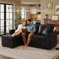thumbnail image 6 of Muumblus Convertible Pull Out Sofa Bed, L-Shaped Sectional Sleeper Couch with Storage Chaise, Vintage Faux Leather Look, Black Polyester Fabric, 6 of 11