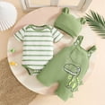thumbnail image 4 of Boys Outfits Striped Print Short Sleeve Crew Neck Romper Suspenders Shorts Hat 3 Piece Casual Wear Boys' Clothing Sets Size 6-12 Months, 4 of 9