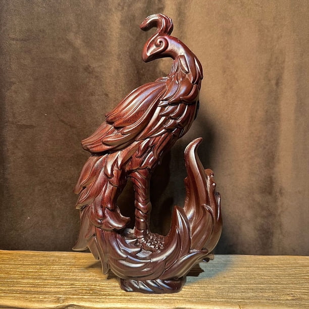 Ebony phoenix carving, solid wood home living room decoration, mahogany handicraft, wedding gift, housewarming gift.