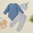 thumbnail image 4 of Tiijoy Newborn Boys Fall Outfits Casual Long Sleeve Romper Pants Hat 3Pcs Set, Sizes Newborn, 4 of 5