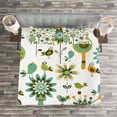 thumbnail image 3 of Ambesonne Cartoon Quilted Bedspread Set 3 Pcs, Birds Flowers Trees, King Size, Multicolor, 3 of 3