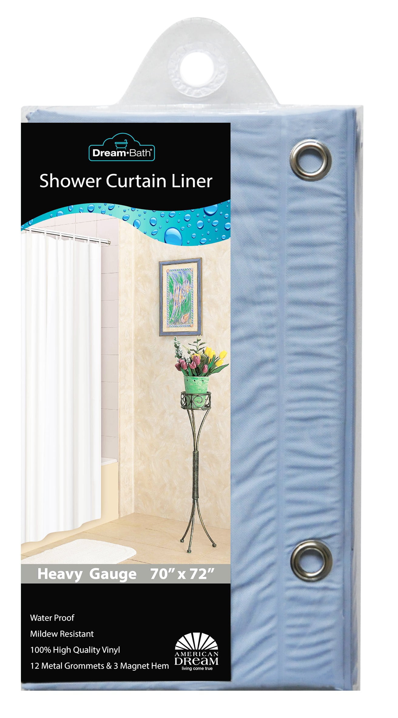 Dream Bath PVC AntiBacterial Mildew Resistant Shower Liner, 72x72 inch