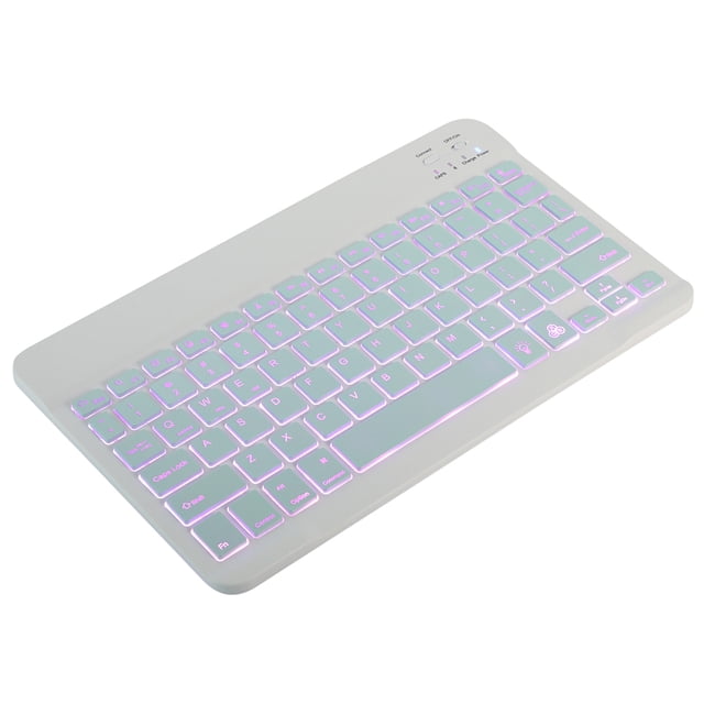 Ikayaa 10 inch Wireless BT Keyboard Ultra-thin Rechargeable BT Keyboard Three-system Compatible 7-color Monochrome backlight White