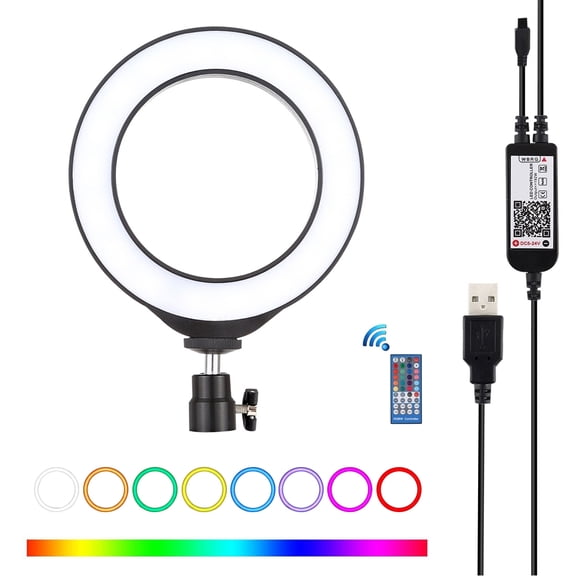 PULUZ 6.2 inch 16cm USB RGBW Dimmable LED Ring Vlogging Photography Video Lights with Cold Shoe &