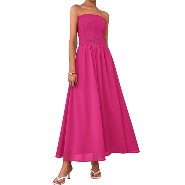 Vestido PRETTYGARDEN de chifón para mujer, sin tirantes, para invitada a una boda