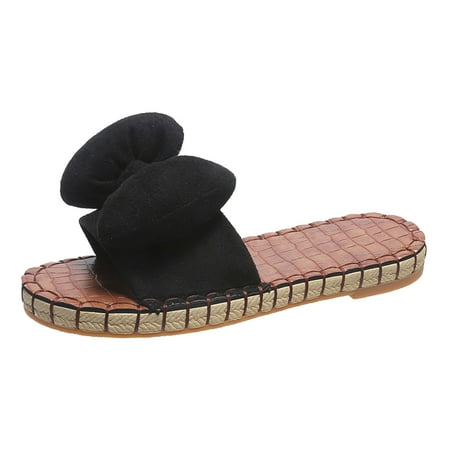 

zttd ladies fashion solid color suede bow decorative open toe flat casual slippers women s slipper a