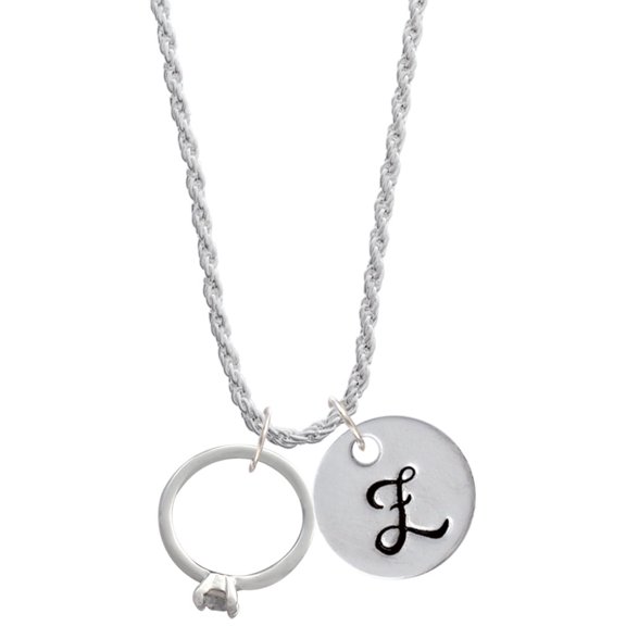 Delight Jewelry Silvertone Engagement Ring with Crystal Silvertone Script Initial Disc - Z - Charm Necklace, 20"+3"