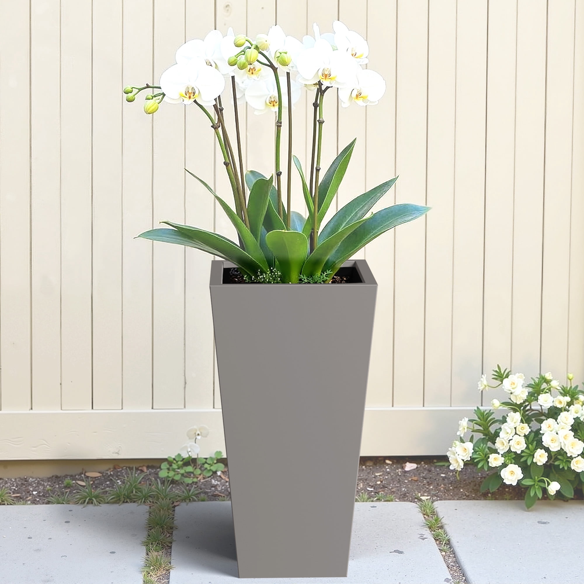 MAYEERTY 28*15*15" Gray Modern Metal Cone Planter with Inner Shelf for Outdoor Gardening, Patio & Balcony