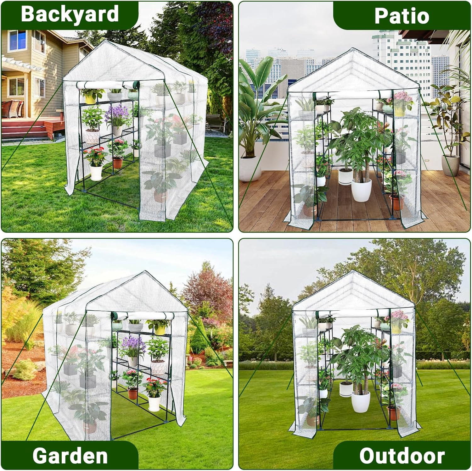 Greenhouse for Outdoors,Walk in 3-Tier 6 Shelves Green House w/ Roll-Up Zippered Door Anchors and Ropes,Waterproof & UV Protected Plant Garden Hot House for Garden Patio Backyard
