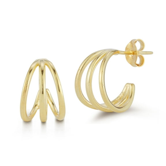 Adesso Milano Jewelry Sterling Silver Small Triple Hoop Earrings for Women, Gold