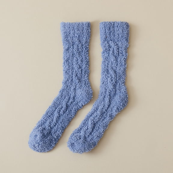 PInxai Winter Socks for Women Fleece Mid Calf Socks Comfortable Warm Thick Thermal Casual Crew Socks Solid Color,Blue,Free Size