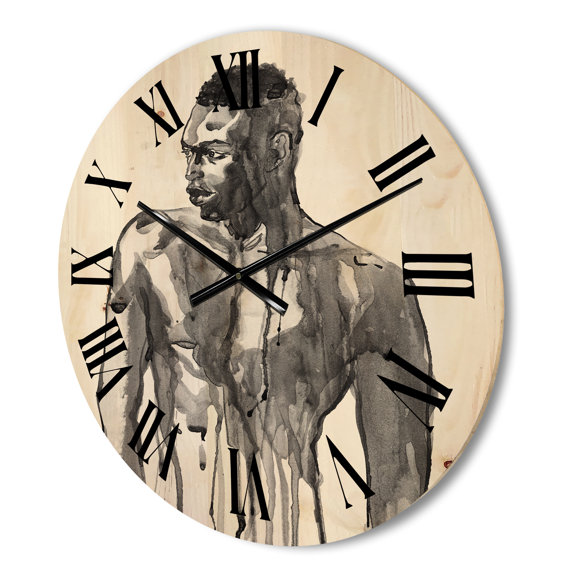 Designart 'Portrait of Handsome African Man On White I' Modern Wood Wall Clock