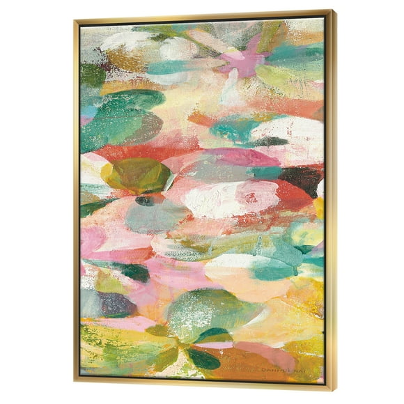 Designart - Abstract Pastel Flower Painting with Pink and Blue - Cabin & Lodge Framed Canvas