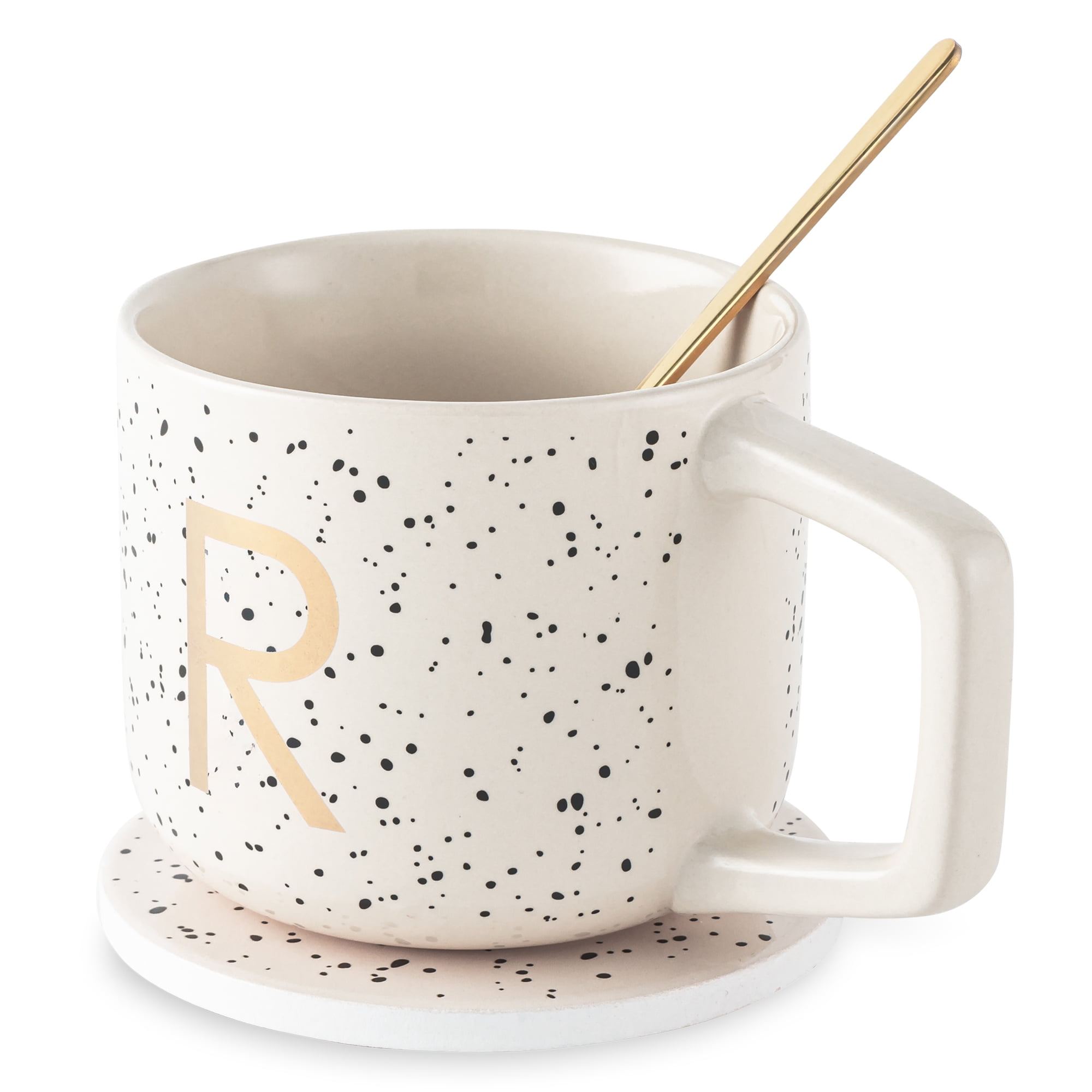Thyme & Table 13.5 fl oz Monogram R Stoneware Mug, Coaster and Stir Set