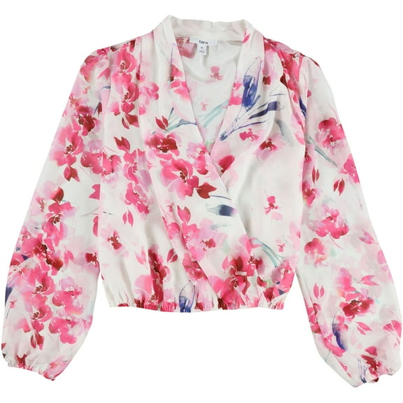 bar III Womens Surplice Pullover Blouse, Pink, X-Small