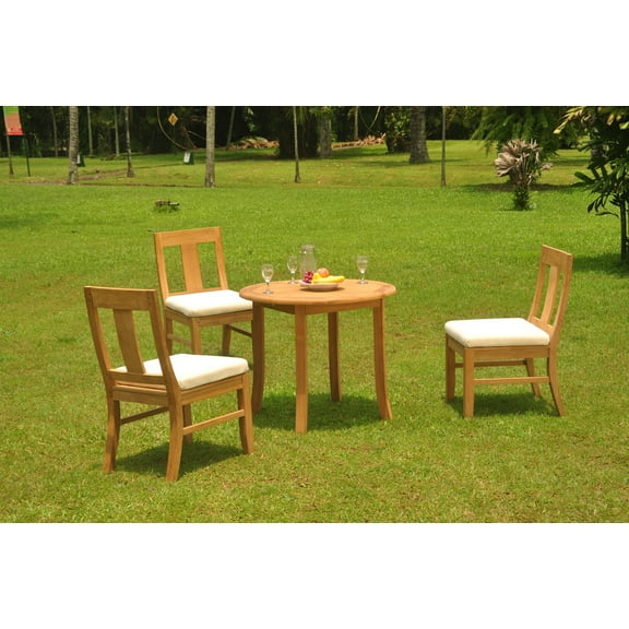 Grade-A Teak Dining Set: 3 Seater 4 Pc: 36" Round Table And 3 Osborne Armless Chairs Outdoor Patio WholesaleTeak #WMDSWVm