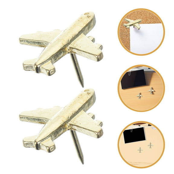 COMPUKAS 36Pcs Decorative Push Pins Golden Airplane Shaped for Photo .8x0.8x0.6in