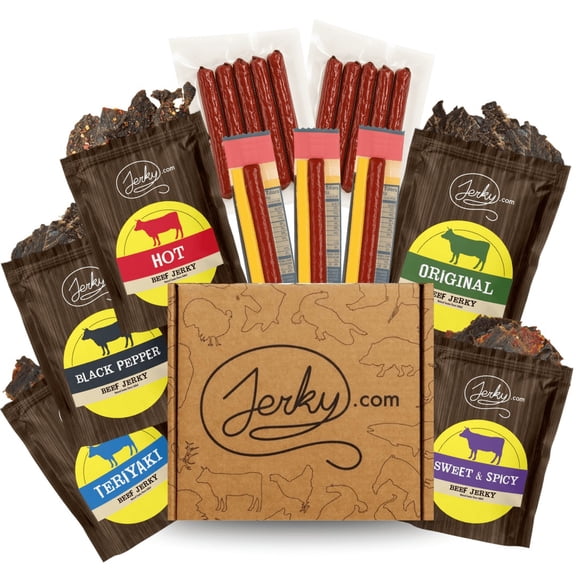 Beef Jerky Gift Box for Men - 21 Pieces of Beef Jerky & Beef Meat Sticks Gift Set - Unique Gift for Men