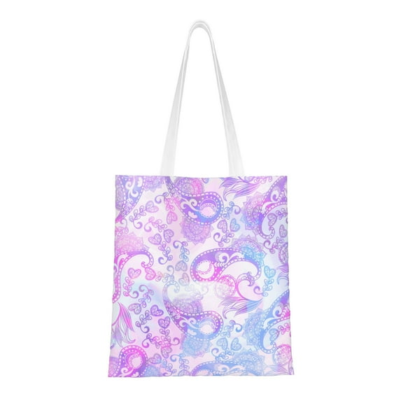 YFYANG Reusable Cotton Canvas Tote Shopping Bag, Pink Paisley Pattern Washable Portable Grocery Bag for Daily Travel