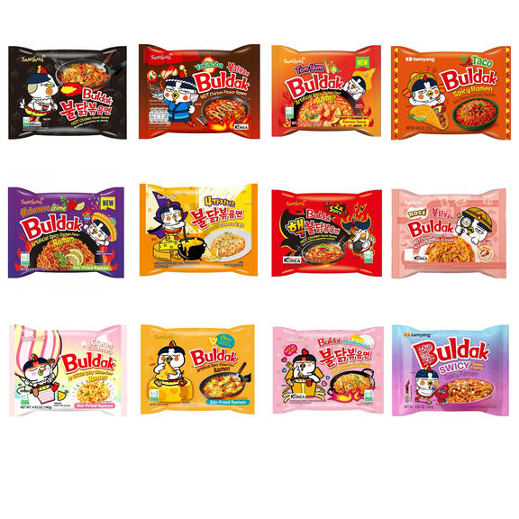 MUNCHII TIME Korean Buldak Spicy Hot Ramen Noodles Variety Pack – 4 Different Flavors – Buldak Noodle Collection (4 Spicy Packs)