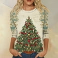 thumbnail image 2 of WTOBBY Women's Casual Round Neck 3/4 Sleeve Loose Printed T-Shirt with Christmas Elements, Ladies Holiday Theme Top for Everyday Fashion, Comfortable Wear Blouse,Khaki 3XL, 2 of 6