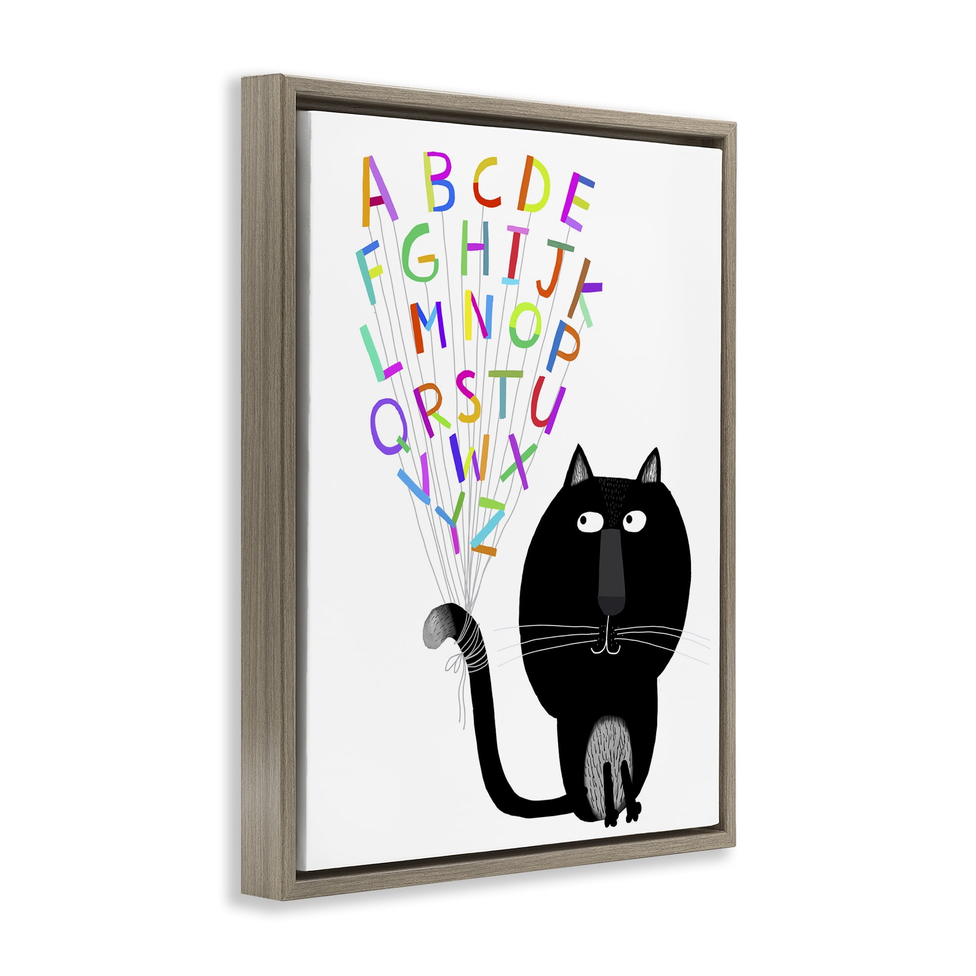 Stupell Industries Cat with Alphabet Animals & Insects Painting Brown Floater Framed Art Print Wall Art, 25 x 31