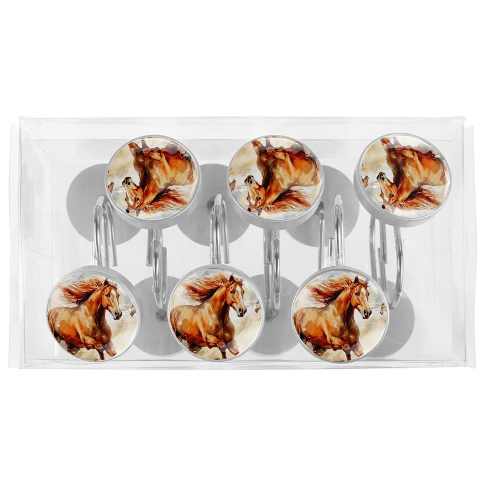 HemaKayy 12 Pcs Decorative Shower Curtain Hooks - Stainless Steel Rings for Bathroom Décor - Easy Glide & Secure Hold - Perfect Decoration for Bathroom Shower Rods - Animal Horse