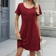 thumbnail image 4 of Akafmk Summer Dresses for Women Casual Dresses,Solid Color Round Neck Short Dress Short Sleeve Mini Dresses Loose A Line Beach Sundress, 4 of 5
