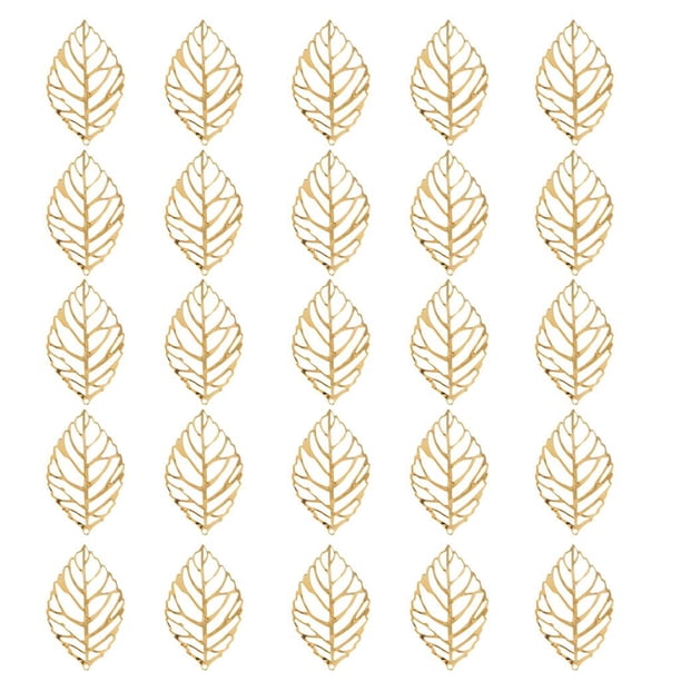 30 piezas de accesorios surtidos para pendientes, colgantes con dijes de hojas, joyería para el cabello DIY - bronce, oro