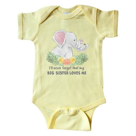 

Inktastic I ll Never Forget That My Big Sister Loves Me Cute Elephants Gift Baby Boy or Baby Girl Bodysuit