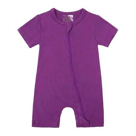 

Ovbmpzd Full Zipper Bodysuit Baby Cotton Short Sleeve Purple Cozy Solid Jumpsuit Baby Onesies for Girls Newborn 80
